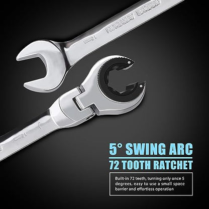 LOSCHEN 1PC 15mm Open Flex-Head Ratcheting Wrench, Metric Ratcheting Spanner with 76 Teeth, Chrome Vanadium Steel Tubing Ratchet Spanner - size: 15mm