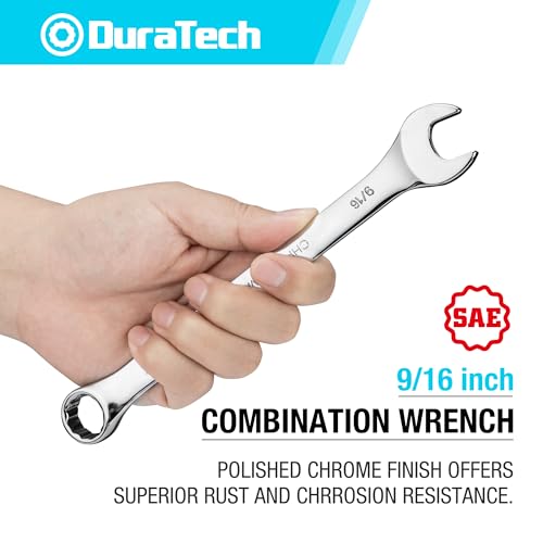 DURATECH 9/16" Combination Wrench, SAE | CR-V Constructed, Mirror Polish, 12-Point, 15-Degree Offset - size: 9/16"