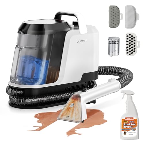 Uwant Upholstery Cleaner Machine with 18Kpa Suction Portable Carpet Cleaner Machine for Cars, Pets with Pet Pro Solution and Self Cleaning Tools Set of 1 for Spot, Rug, Couch - color: White-Cappuccino