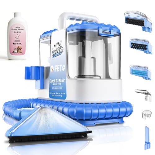 Portable Carpet & Upholstery Cleaner Machine for Pets, Spot, Stain, Couch Cleaner Machine with Powerful Suction and and Cleaning Solution, Car/Auto Detailer, Lightweight Compact Design, Blue - color: Blue