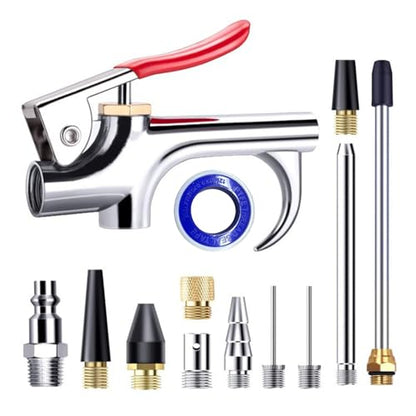ZIMISI 2-Way Connection Air Nozzle Blow Gun Kit, Air Compressor Accessory with 1/4'' Standard Quick Fitting & 8 Interchangeable Nozzle, Blow Gun for Dedusting, Inflation, Cleaning (13PCS) - size: 13PCS