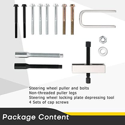 Car Steering Wheel Puller Compressor Remover Set | Automotive Steering Wheel Lock Plate Compressor Removal Tool Kit, for Most Cars, SUVs and Light Trucks