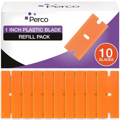 Perco Plastic Scraper Blade Refills - Durable, Rust-Free Double-Edged 1.5" Non-Scratch Razor Blades for Decals, Adhesives, Vinyl & More – Ideal for Cars, Glass & Delicate Surfaces - 10 Blades Per Box - size: Blade Refill