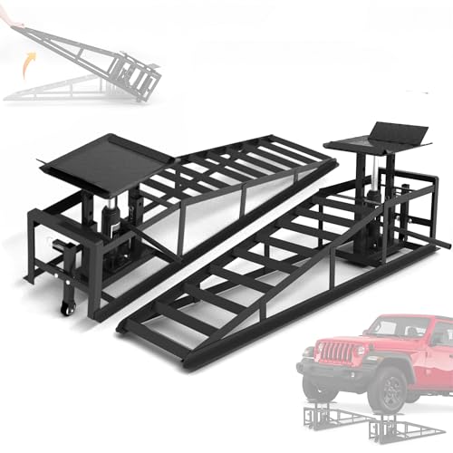 2 PCS Hydraulic Car Ramps with Wheels, 11065LBS 5T Heavy Duty Car Ramp with Hydraulic Jack, Portable Car Lifts for Oil Changes for Home Garage, 9"-14.2" Lifts, Black - color: Black, size: 45"L x 12.6"W x 14.2"H