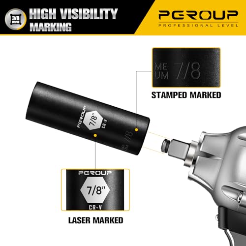 3/8” Drive Deep Impact Socket, SAE(7/8 Inch socket), 6-Point, Cr-V Steel With Black Manganese Phosphate Coating - size: 7/8-inch