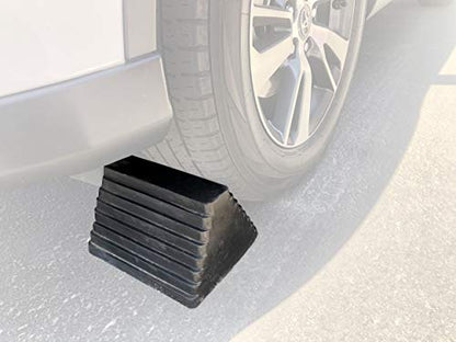 MaxxHaul Rubber Wheel Chock, Large 10" x 8" x 6" Heavy Duty Tire Stop with Non Slip All Weather Grip, Oil Resistant Rubber Block with Steel Eyebolt for Vehicle and Trailer Safety (80681) (Pack of 5) - size: MaxxHaul 80681- 10" x 8" x 6" (Pack of 5)