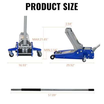 5 Ton Heavy Duty Hydraulic Floor Jack, Low Profile Steel Service Jack, Dual Piston Quick Lift, CE Certified - size: 5T Low Profile 3.54" Min Height