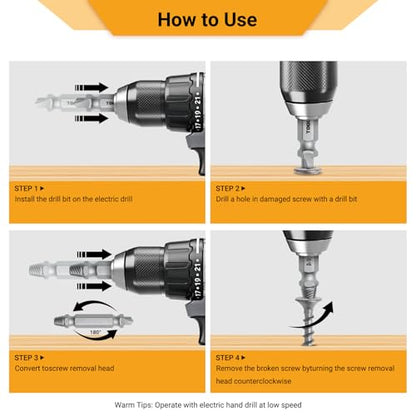 Screw Extractor Set with Drill Bits - 5 PCS HSS 4341 Stripped Screw Remover, Damaged Bolt Extractor Kit for Broken Rusted Screws (2-12mm), Professional Repair Gift for Men with Velvet Case