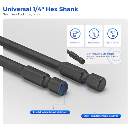 Impact Rated Screwdriver Bit Set, 4" Extended Long Magnetic Power Bits, Premium S2 Steel, Shock-Absorbing Design, 1/4" Hex Shank for Power Drill & Impact Driver (4 Inch Torx Security) - size: 4 Inch Torx Security