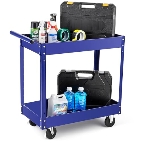 2 Tier Rolling Tool Cart,330 LBS Metal Heavy Duty Utility Cart On Wheels,2 Shelf Steel Utility Cart, Tool Storage Organizer for Mechanic, Garage, Workshop, Warehouse & Repair Shop