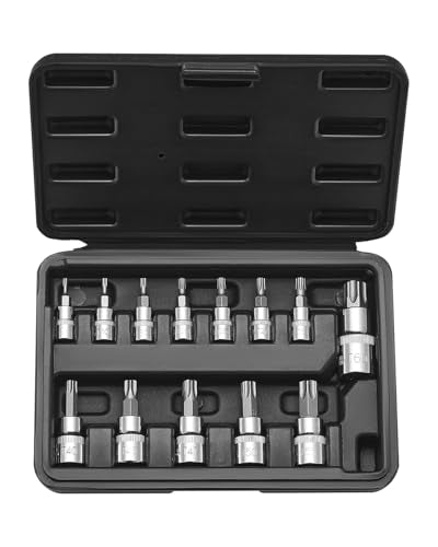 VEVOR Torx Bit Socket Set, 13-Piece Star T8 - T60 Set, S2 Alloy Steel and Cr-V Steel, 1/4 in, 3/8 in, and 1/2 in Drives, with Enhanced Storage Case, Torx Sockets for Hand Use, Mechanics, Auto Repair - style: 13 PCS Torx