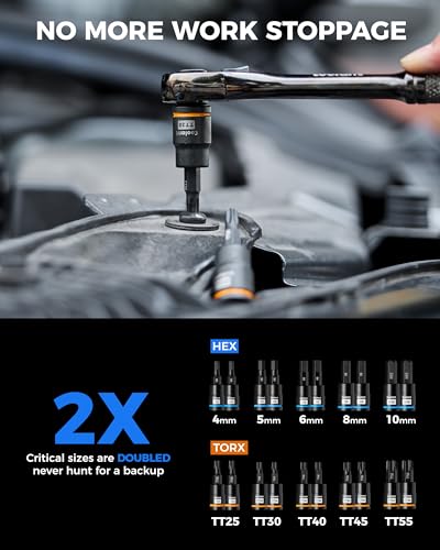 toolant 98 PCS Master Allen And Torx Bit Socket Set, Hex/Torx/E-torx Bit Set,1/4", 3/8" And 1/2" Drive,S2 Alloy Steel, 2 PCS For Critical Size