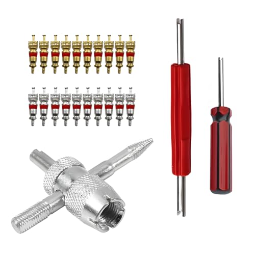 23PCS Car Tire Valve Stem Tool Remover Installation Set, Vehicle Valve Puller Installer with TR412 Stem Cores, Double Head 4-Way Automotive Tire Valve Core Tool Kit, Universal Fit - size: 23PCS