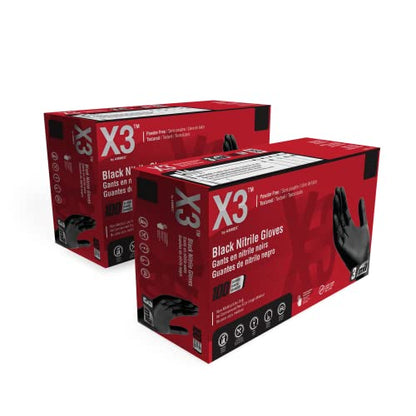 X3 Black Gloves, Disposable, Latex Free, Nitrile, for Cooking, Food Prep, 3 Mil, Powder-Free, Sizes Small through XX-Large - size: XX-Large, style: 2 Boxes of 100
