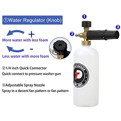 Tool Daily Short Pressure Washer Gun with Foam Cannon, 1/4 Inch Quick Connector, with 5 Pressure Washer Nozzle Tips, 1 Liter - style: Foam Gun