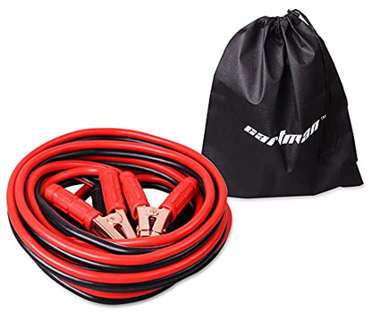 Cartman 1 Gauge 25 ft Heavy Duty Jumper Cables with Carry Bag | Rubber-Insulated Corrosion-Resistant Clamps, CCA Conductors, Cold-Resistant TPR Jacket - size: 25-Feet (1-Gauge)