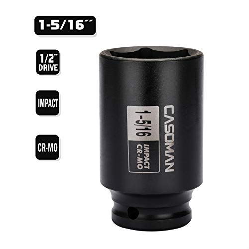 CASOMAN 1/2-Inch Drive 6-Point Deep Impact Socket- 1-5/16'' (SAE), CR-MO, for Axle Shaft Nuts, High-Torque, Corrosion-Resistant - size: 33.34 mm (Deep), style: 6-Point Socket