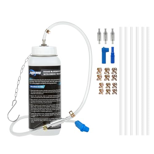RUKANG 1L Brake Bleeder Bottle, Brake Bleed Kit with One Way Check Valve, 28.74 Inch Hose and Rubber Connector for Brake Fluid Collection