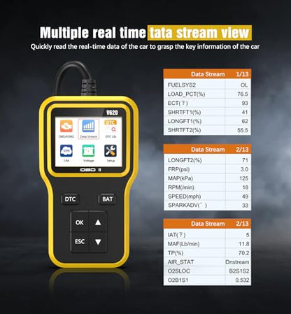 OBD2 Scanner & Battery Tester, Car Diagnostic Tool for Check Engine Light | Read and Clear Error Codes, Check Emission Readiness and Test Battery Status on OBD2 Vehicles Manufactured Since 1996（yellow） - color: yellow