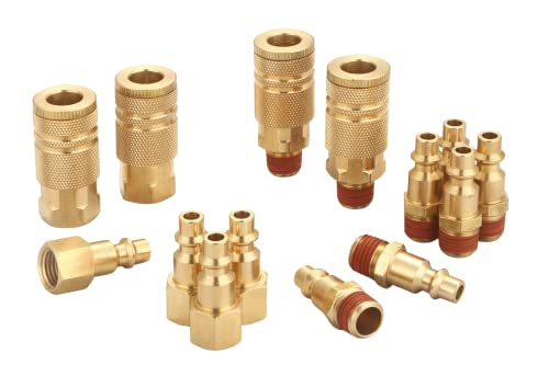 Coupler and Plug Kit, 1/4 Inch NPT, 14 Piece | Industrial Type D, Solid Brass, Quick Connect Air Hose Fittings Set, With Sealant - size: 14 Piece with sealant