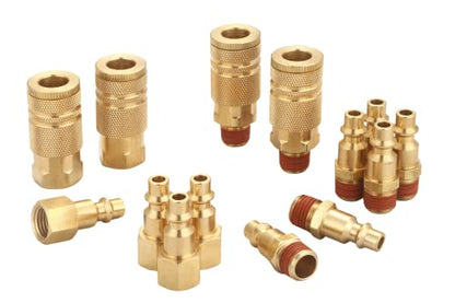 Coupler and Plug Kit, 1/4 Inch NPT, 14 Piece | Industrial Type D, Solid Brass, Quick Connect Air Hose Fittings Set, With Sealant - size: 14 Piece with sealant