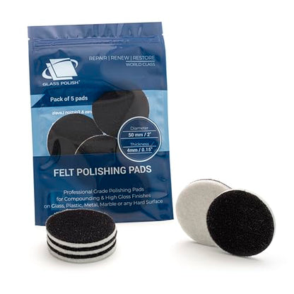 Glass Polish 2 inch (50mm) Pack of 5 Felt Polishing Pads for Polishing Glass, Plastic, Metal and Marble - GP11006 | For Cerium Oxide Glass Polishing, Scratch Removal, Plastic & Headlight Restoration, Metal Polishing & Clear Coat Finishing - style: 2" (5 P