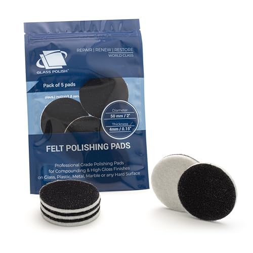 Glass Polish 2 inch (50mm) Pack of 5 Felt Polishing Pads for Polishing Glass, Plastic, Metal and Marble - GP11006 | For Cerium Oxide Glass Polishing, Scratch Removal, Plastic & Headlight Restoration, Metal Polishing & Clear Coat Finishing - style: 2" (5 P