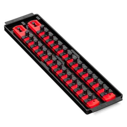 Ernst Mfg. 8493 RD Socket BOSS Tray High-Density System with (2) Red 13" Socket Rail + (28) Twist Lock Clips, 3/8" Drive - Made in USA - color: Red, size: 3/8", style: 13-INCH