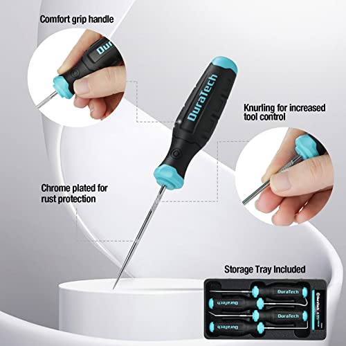 DURATECH 4-Piece Hook and Pick Set, Offset, Straight, 90° Pick and Hook | Precise and Small Pick Tool for Auto, Mechanic and Electronics Maintenance, with Storage Tray - size: 4pc
