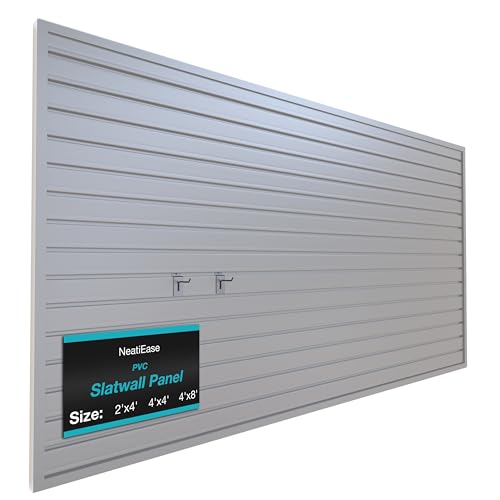 NeatiEase Slatwall Panel Wall Storage Systems, 4 x 8ft Slat Wall Paneling Garage Wall Organizer, Heavy Duty Wall Mounted PVC Wall Rack (Gray) - color: Grey, size: 4x8ft