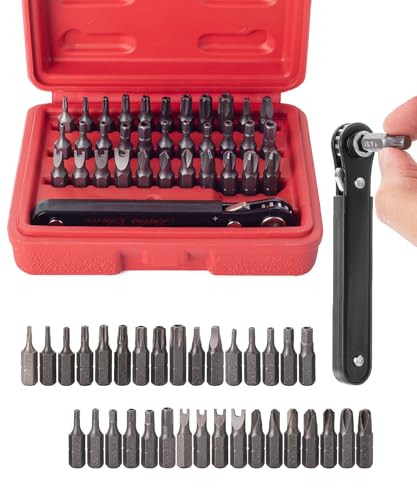Bates Choice Tamper Proof Torx Bit Set, 13 Pieces Set, T4-T40, Torx Security Bit Set, Tamper-Proof Security with Mini Ratchet Wrench, 1/4-Inch Drive, 34-Piece