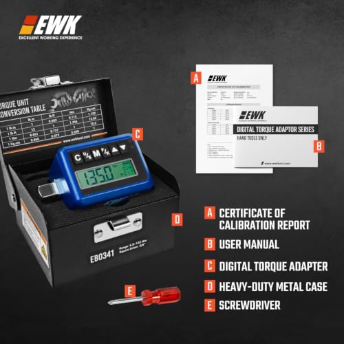 EWK 3/8-inch Drive Digital Torque Adapter 5-100 ft-lbs (6.8-135 Nm), Electronic Torque Wrench Converter with LED Display & Buzzer Alert
