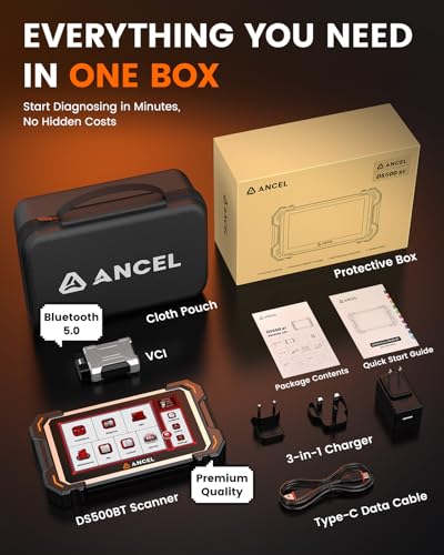 ANCEL DS500BT Bidirectional Scan Tool, Wireless Full-System OBD2 Diagnostic Scanner with 3000+ Active Tests, 28+ Service Functions, Lifetime Free Updates & CAN FD Support - color: Silver