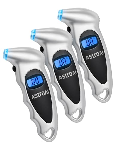 AstroAI Digital Tire Pressure Gauge 0-150PSI Calibrated to ANSI B40.7 +/-1PSI, 4 Units for Car Truck Bicycle with Backlight LCD, Silver, 3Pack - size: 3Pack
