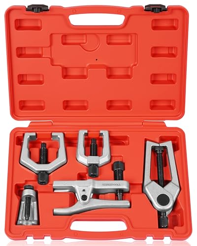 DAYUAN 5Pcs Professional Front End Service Tool Kit Ball Joint Separator | Removes Ball Joints Tie Rods & Pitman Arms Puller, Heat Treated Alloy Steel, Storage Red Case, Fits Most Cars & Light Trucks - color: Red