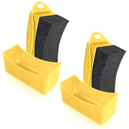2Pcs Tire Dressing Applicators,Tire Shine Applicator Pads,Reusable Tire Dressing Sponge Pad Car Tire Applicator Pads with Lid for Car Glass, Painted Steel & Porcelain (Yellow, Curved - size: Yellow, Curved