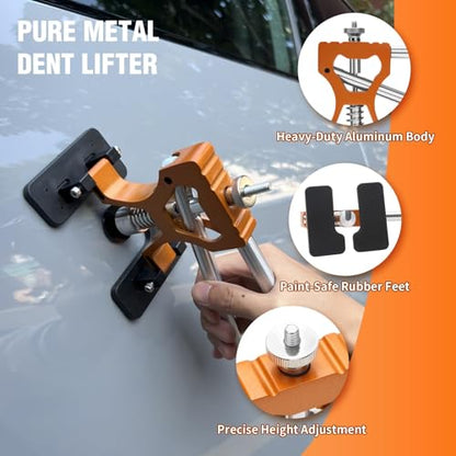 Professional Paintless Dent Repair Kit,Dent Puller Kit with Golden Lifter, Bridge Puller, Slide Hammer T-Bar, Suction Cup for Car Auto Body Hail Damage or Door Ding Removal - size: PDR tools-A1