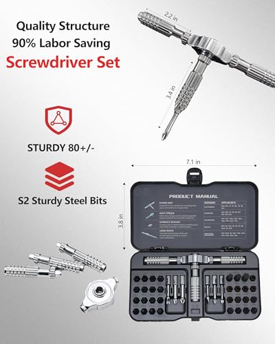 42 in 1 Ratchet Screwdriver Set, Strong Rustproof Magnetic Screwdriver Sets with Premium Storage Case, Ratcheting Screwdriver Set for Furniture Assembly and Disassembly, Glasses, Smart Phone Repair