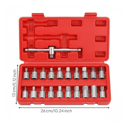 Generic 23 Pieces Drain Plug Socket Set Storage Box Transmissions Drain Tool Metal Oil Pan Bolt Wrench Kit for Mechanics, Car Repair Workers, Garage