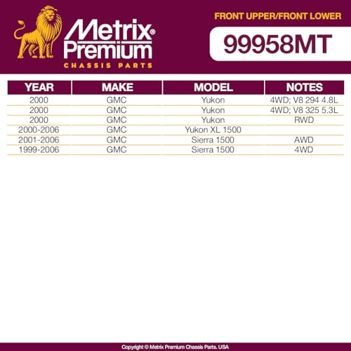 Metrix Premium Chassis Parts - 4 PC Front Lower & Upper Ball Joint Kit Fits 02-06 Cadillac Escalade, 00-06 Chevrolet Tahoe, 00-06 Suburban 1500, 03-14 GMC Savana 1500, K6541, K6540, Made in Europe