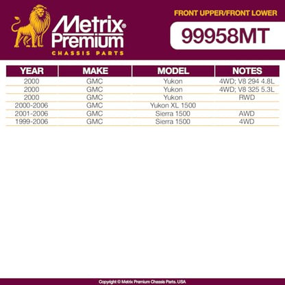 Metrix Premium Chassis Parts - 4 PC Front Lower & Upper Ball Joint Kit Fits 02-06 Cadillac Escalade, 00-06 Chevrolet Tahoe, 00-06 Suburban 1500, 03-14 GMC Savana 1500, K6541, K6540, Made in Europe