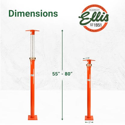 ELLIS Heavy-Duty Adjustable Steel Shore - Basement House Jack for Floor Leveling, Foundation, Beams & Concrete Bracing - 34,000 lb Capacity, 55"-80" Adjustable Support - size: 55" - 80" Adj. Safe Load Capacity (34,000 lb)