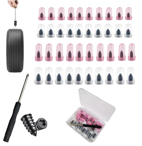 40pcs Tire Repair Rubber Nail Kit, Tire Repair Screws with Screwdriver, Tire Screw Plug Fast Tool Self Service Tire Repair Nail for car, Motorcycle, Tractor Tire Puncture Repair