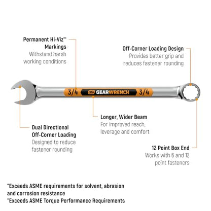 GEARWRENCH 15 Piece 12 Point SAE Hi-Viz Long Pattern Combination Wrench Set | 81901H - style: 15 pc (SAE)