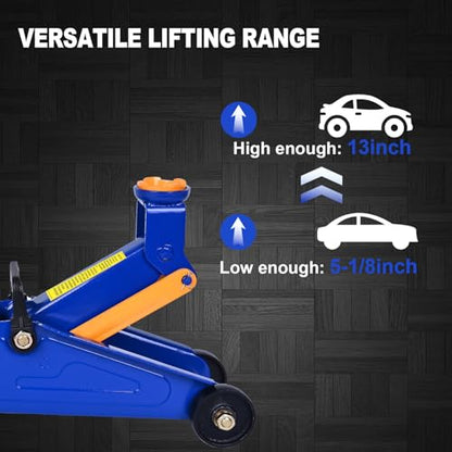 2 Ton Floor Jack, 4,400 lbs Hydraulic Car Jack, Low Profile Heavy Duty Steel Floor Jack for Car & SUV, Single Piston Quick Lift Pump, 5.1"-13" Lifting Range, Garage Jack