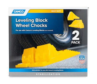 Camco Camper/RV Leveling Block Wheel Chocks - Stabilize & Center Wheels Easier - Helps Eliminate Dangerous Tire Movement - Sized for Larger Vehicle Tires - 2-Pack (44401)