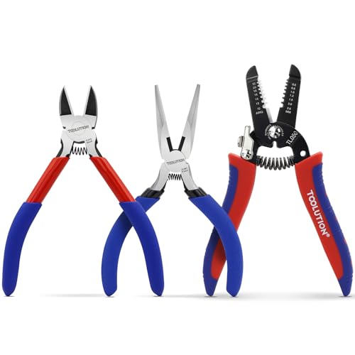 3-Piece Electrician's Pliers Set Professional Wire Stripping Tool | 7” Wire Stripper & 5” Needle Nose Pliers & 5” Wire Cutter Spring-Loaded Design & Non-Slip Grip for Electrical Work, DIY - color: Wire Cutter+needle Nose+wire Stripper
