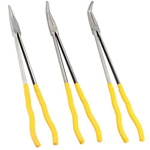 3 Pieces 16 Inch Long Needle Nose Pliers Set, Straight, 45, 90 Degree Long Reach Pliers Set with Comfortable Handle for Tight Space
