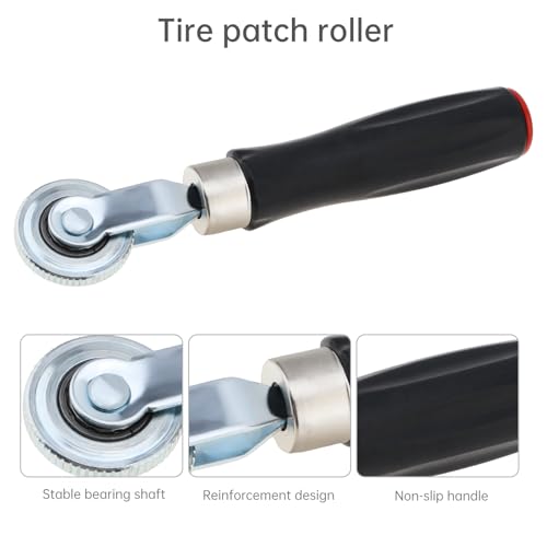 62Pcs Tire Tube Patch Kit, Tire Patch Roller, 60Pcs Wheel Patches(32mm/42mm/58mm) for Car and Motorcycle Wheel Repair