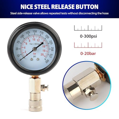 Compression Tester, 8pcs Engine Compression Tester kit Professional Petrol Gas Engine Cylinder Pressure Gauge 0-300 PSI Automotive Tool for Motorcycle Car Truck (red) - color: 8pc-red